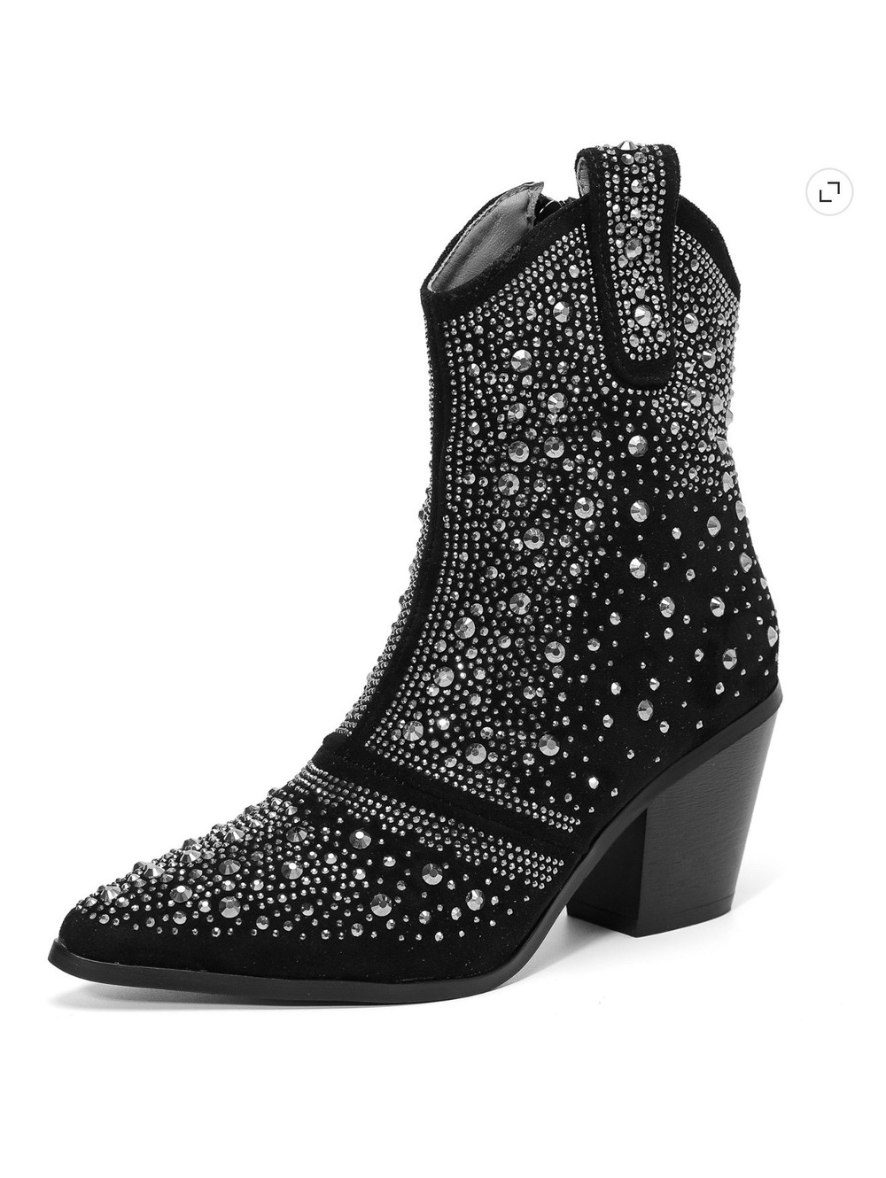 DADAWEN Black Rhinestone Western Ankle Boots Size 8